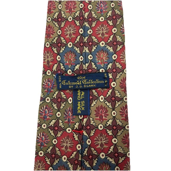 JS Blank The Cotswold Collection Red Tan Floral All Silk Handmade Tie 57.75"x 4" - Picture 4 of 5
